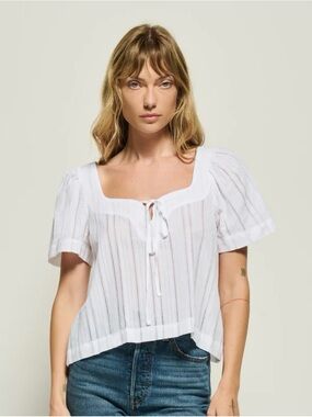 Nation LTD Vanity Ladder Stitch Inset Cotton Top Sz Med